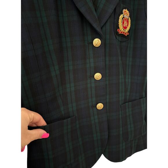 Andrea Behar x Boston Proper Chest‎ Emblem Chest Tartan Plaid Blazer Size 8 - Picture 6 of 9
